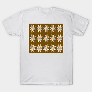 Retro Triangle Design in Brown Yellow Red and Blue T-Shirt